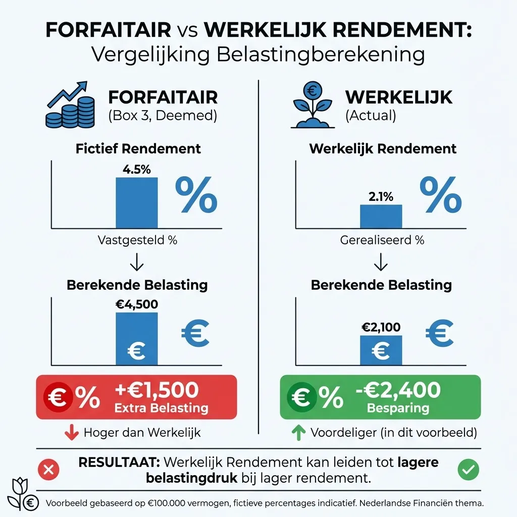 Box 3 forfaitair vs werkelijk rendement vergelijking